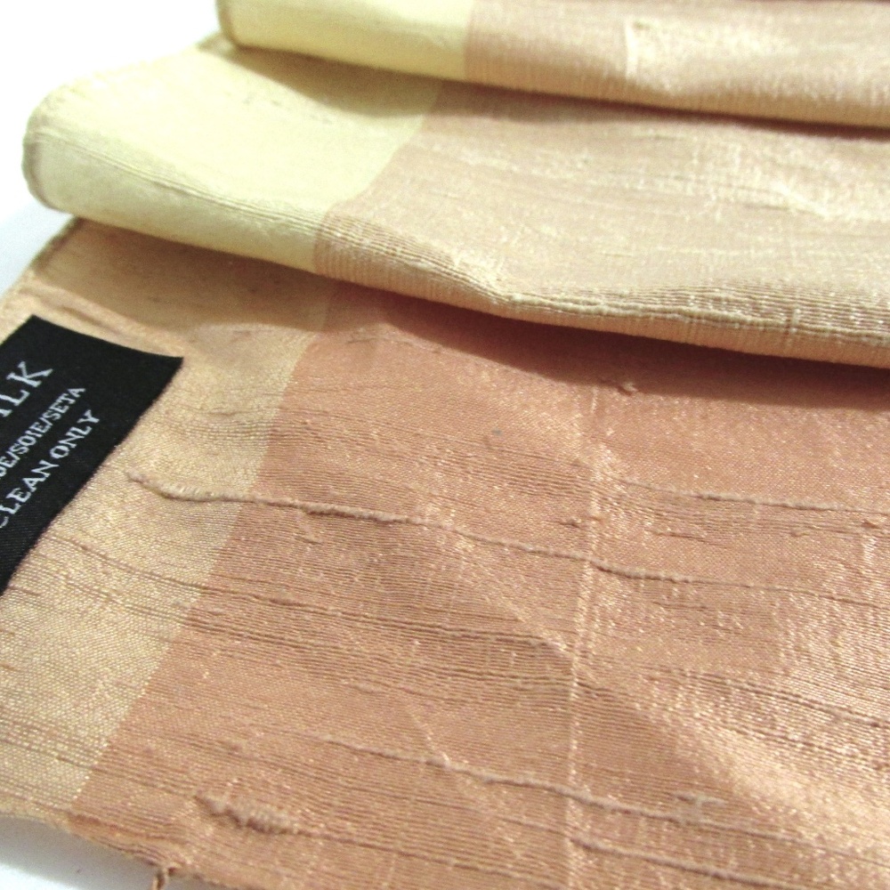 Pastel Peach Gold Dupion Raw Silk Fringed Ribbon Scarf - Picture 3 of 6